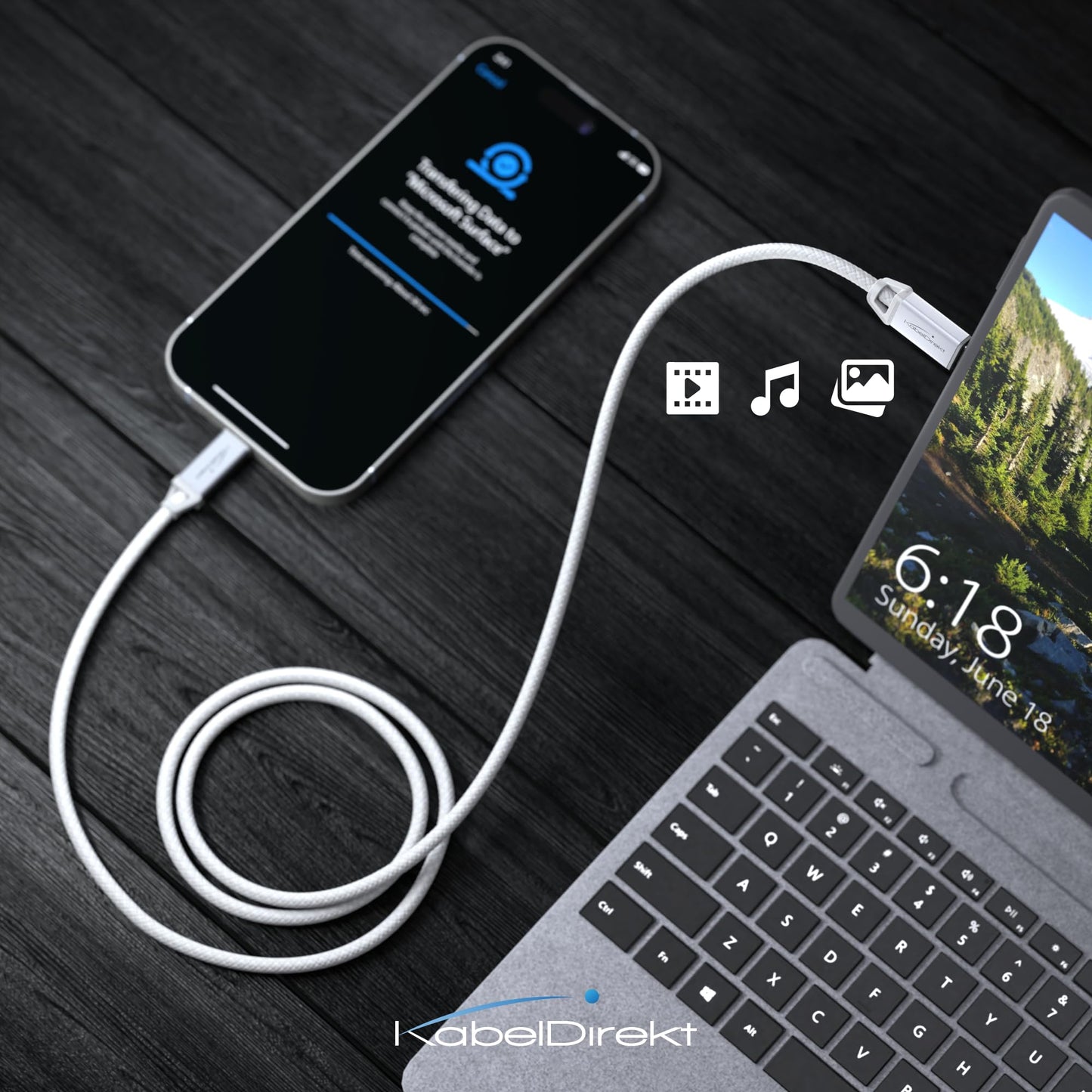 KabelDirekt USB-C Cable 2x2m Fast Charging 60W Nylon Braided