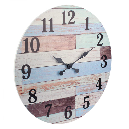 Rustic 23" Wall Clock in Wood Blue Vintage Coastal Style Design 