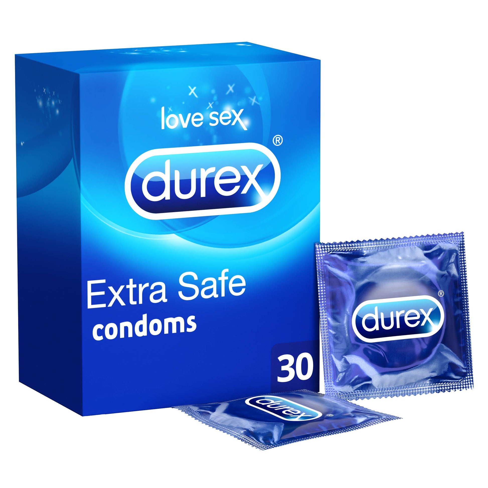 Durex Extra Safe Condoms 4 x 30 Pack - Thicker & Lubricated, Natural Rubber Latex