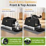 Stainless Steel Cat Litter Box with Hood, Front Entry, Extra Large + Scoop & Mat