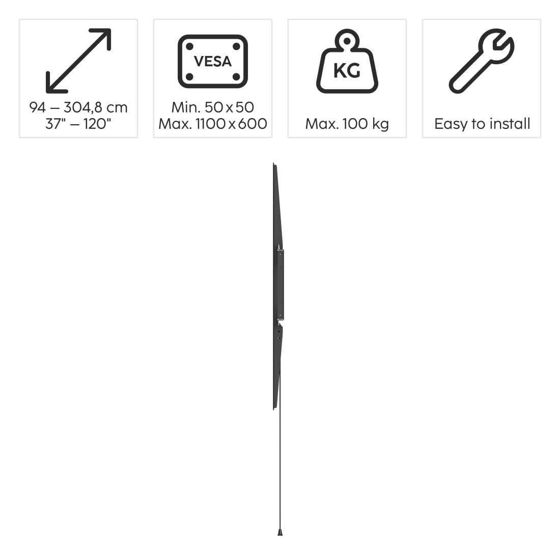 Hama Fixed TV Wall Mount Bracket 305 cm 100 kg Black - (37" to 120" TV's)
