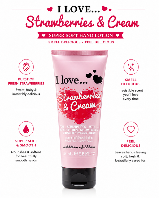 I LOVE Strawberries & Cream Super Soft Hand Cream Lotion 75ml