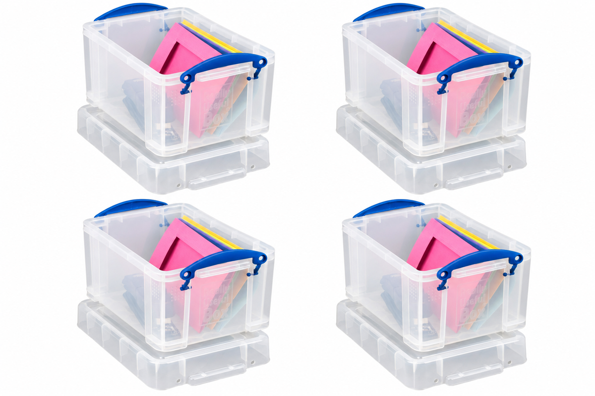 Really Useful Box 4 Litre 3 Pack Clear Plastic Storage Container with Clip Handles & Lid