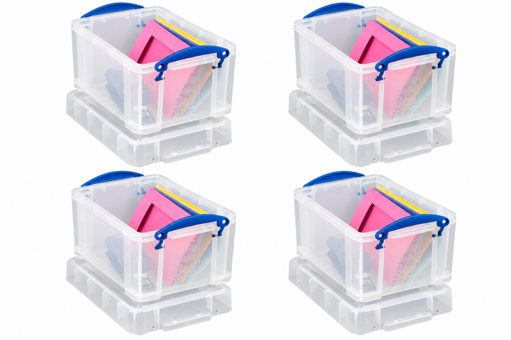 Really Useful Box 4 Litre 3 Pack Clear Plastic Storage Container with Clip Handles & Lid