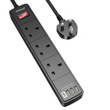 Extension Lead 2M with 4 USB Ports - Black Power Strip Extension Surge Protector