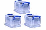 Really Useful Box 1.6 Litre Clear Plastic Storage Container 3x Pack with Clip Handles