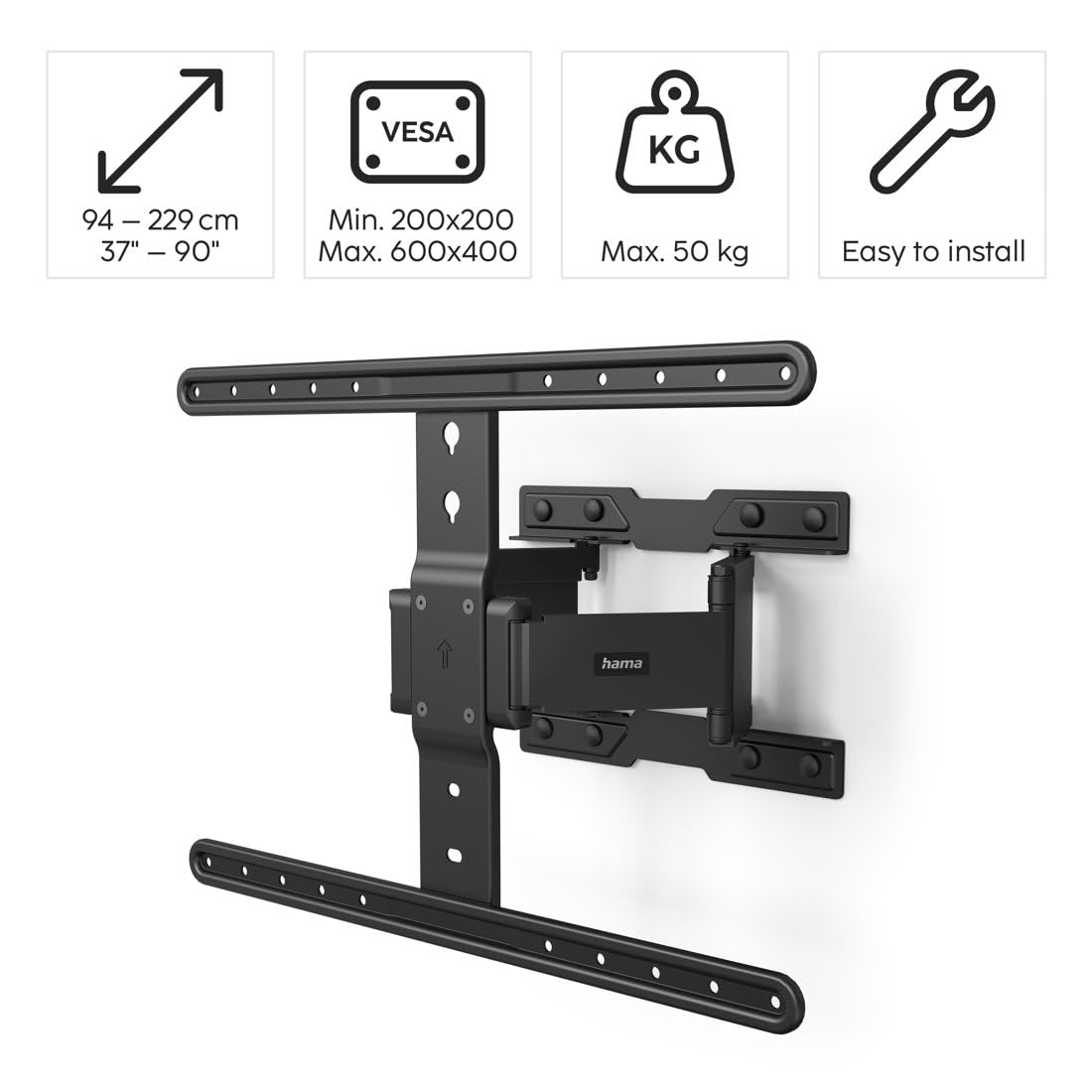 Hama FULLMOTION Ultraslim TV Wall Mount 90 Inch 400x600cm Black