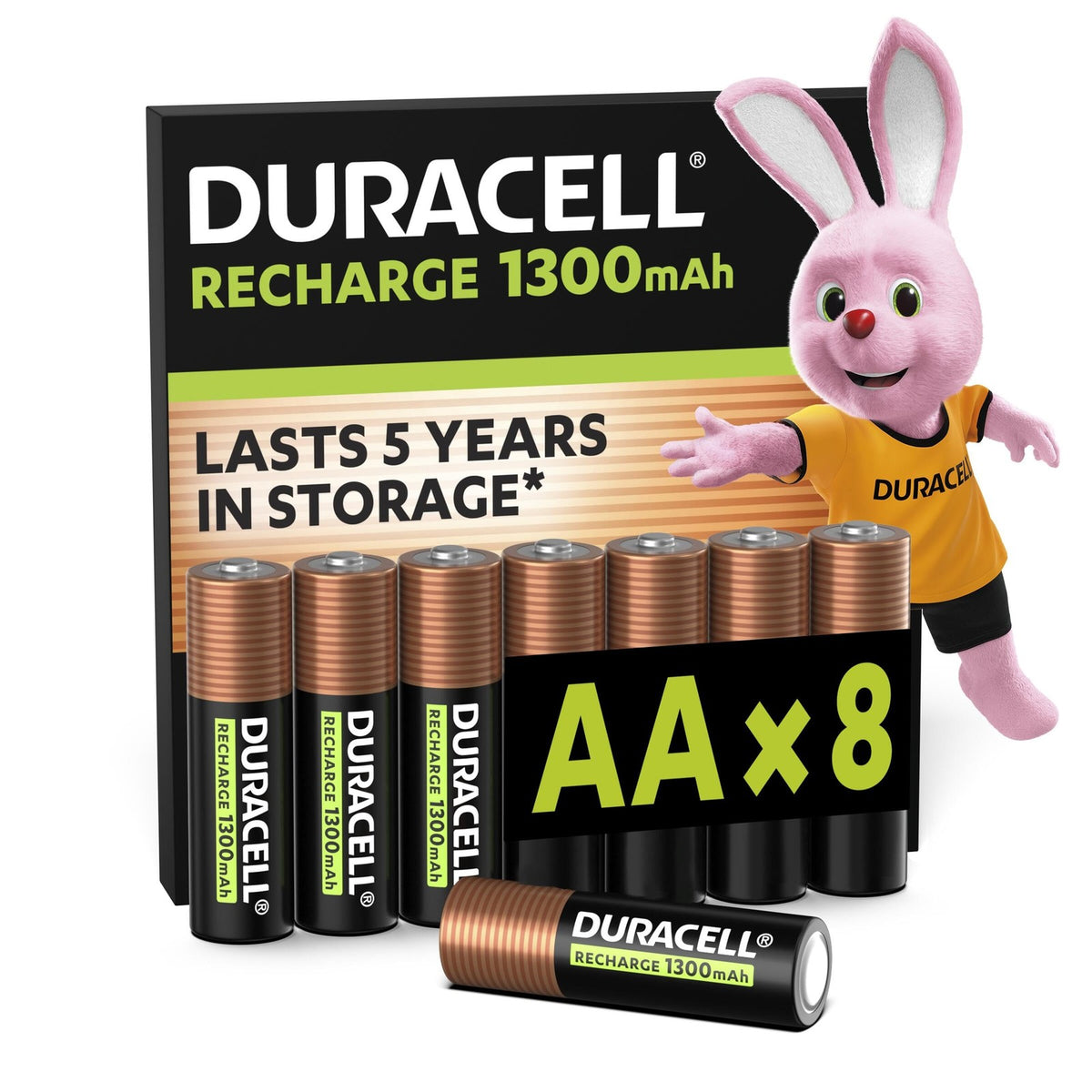 DURACELL AA Rechargeable Batteries 8 Pack 1.2V, 1300 mAh NiMH