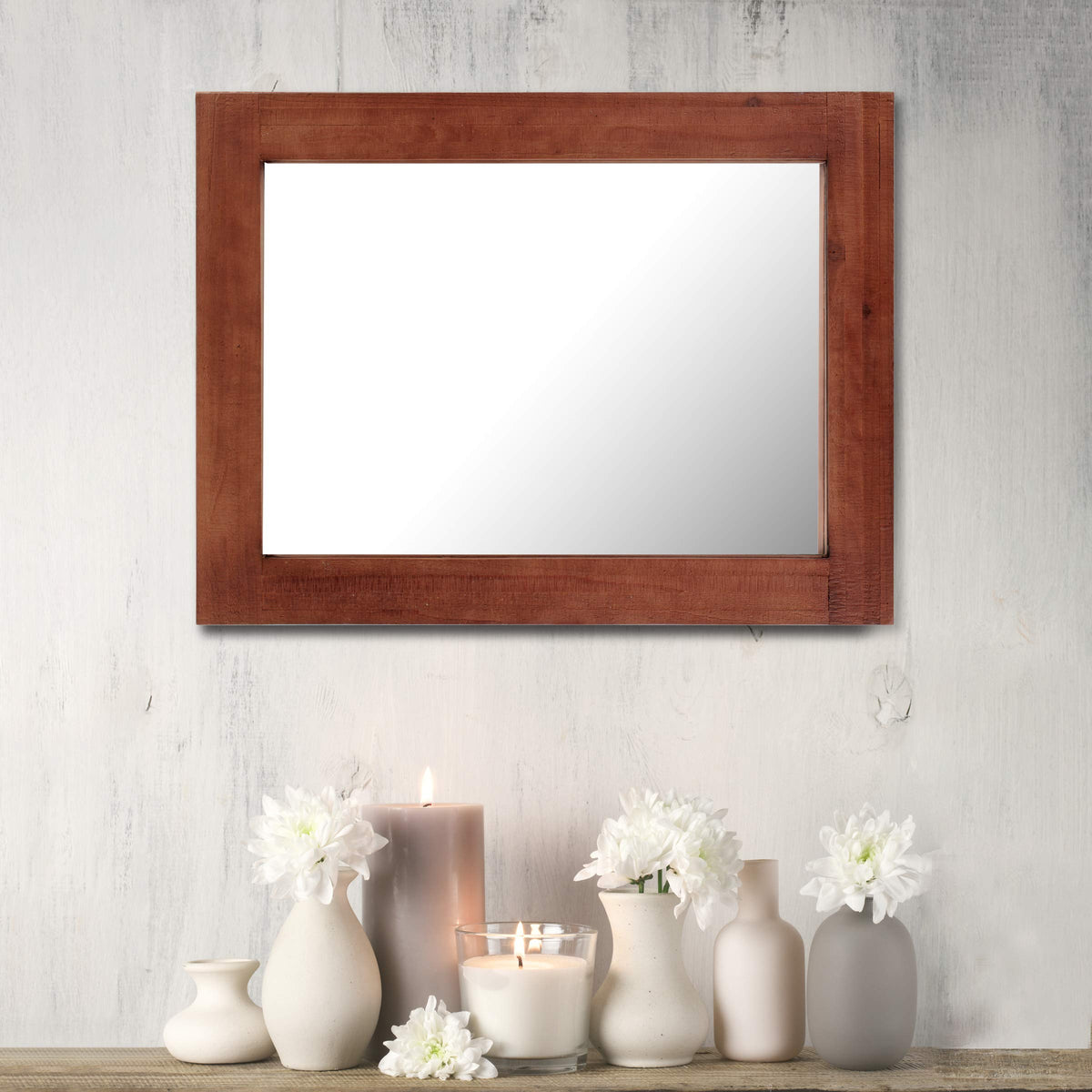 Stonebriar Rustic Rectangular Redwood Wooden Frame Hanging Wall Mirror for Vertical or Horizontal Display 24"x18"