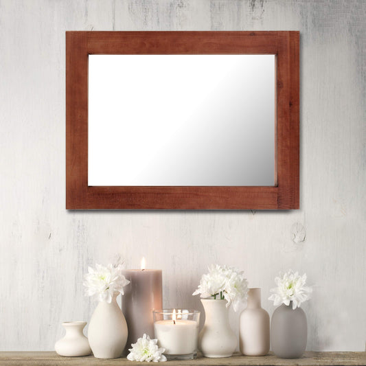 Stonebriar Rustic Rectangular Redwood Wooden Frame Hanging Wall Mirror for Vertical or Horizontal Display 24"x18"