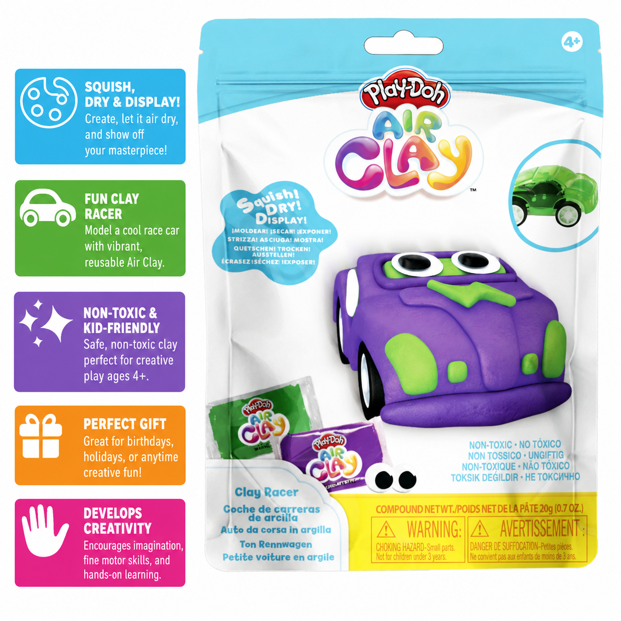Play-Doh Car Bundle x8 Packs Air Clay Racing Cars Purple/Green/Yellow