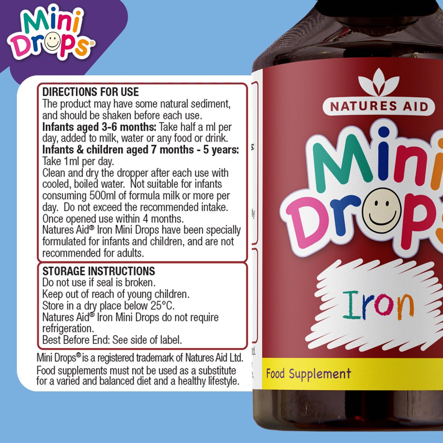 Natures Aid Mini Drops Iron Supplement for Kids 50ml 2x Pack Bundle