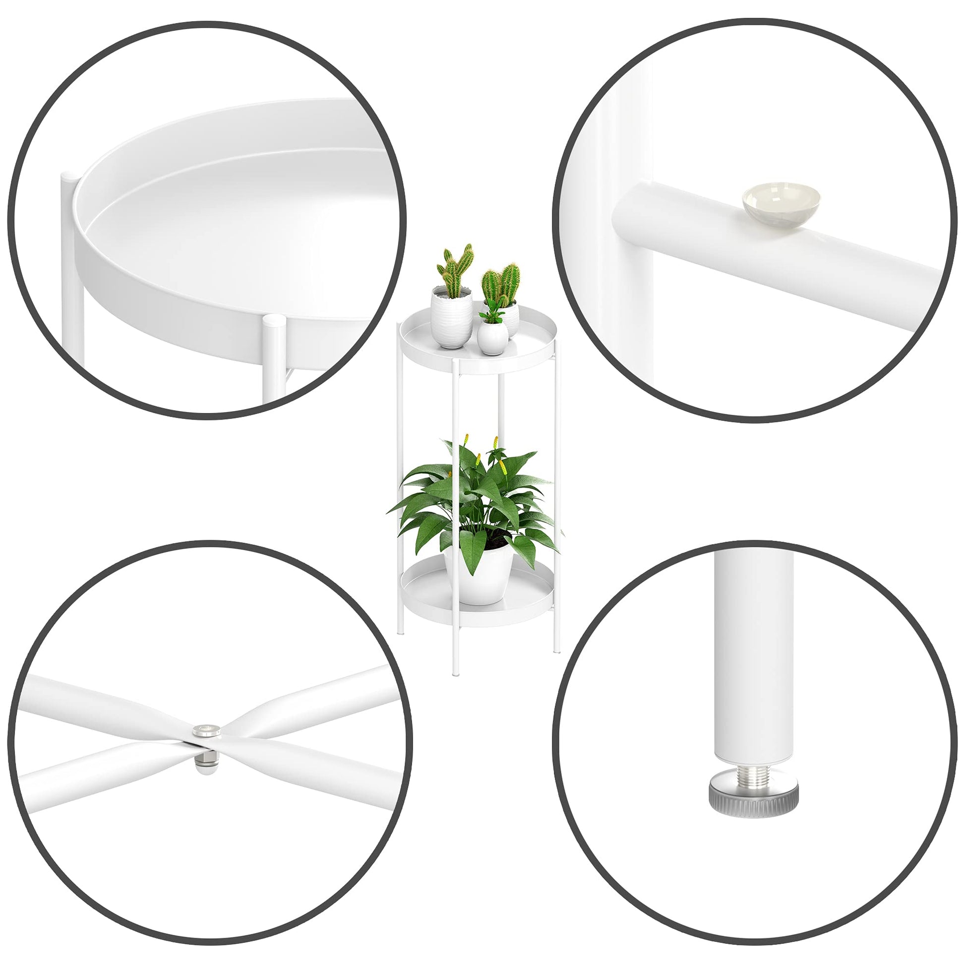 White Plant Display Stand for Indoor Outdoor - Metal Flower Pot Holder