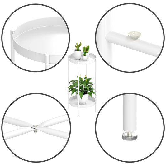 White Plant Display Stand for Indoor Outdoor - Metal Flower Pot Holder