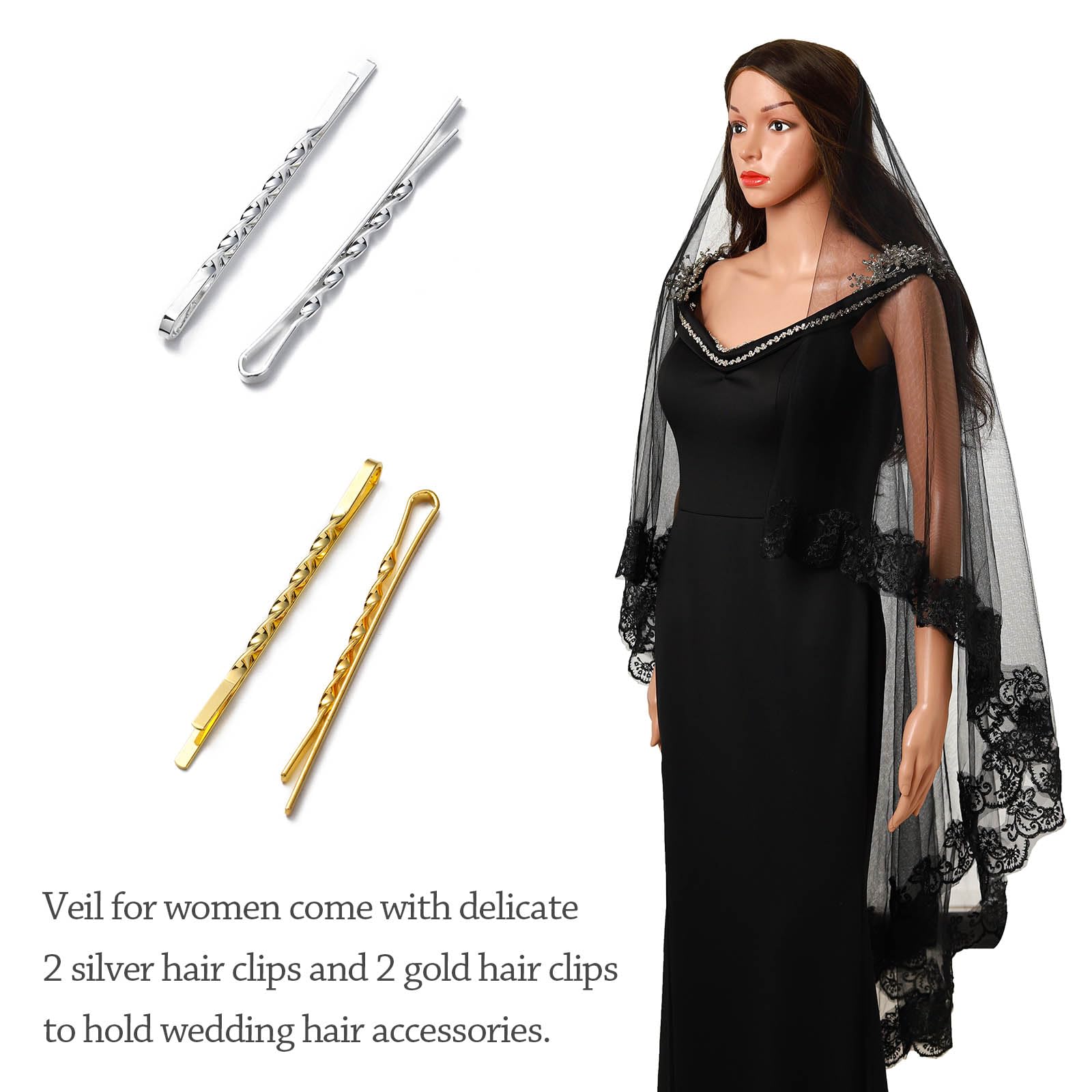 Acenail Black Veil Brides Wedding Long Pearl Lace Bridal Veil