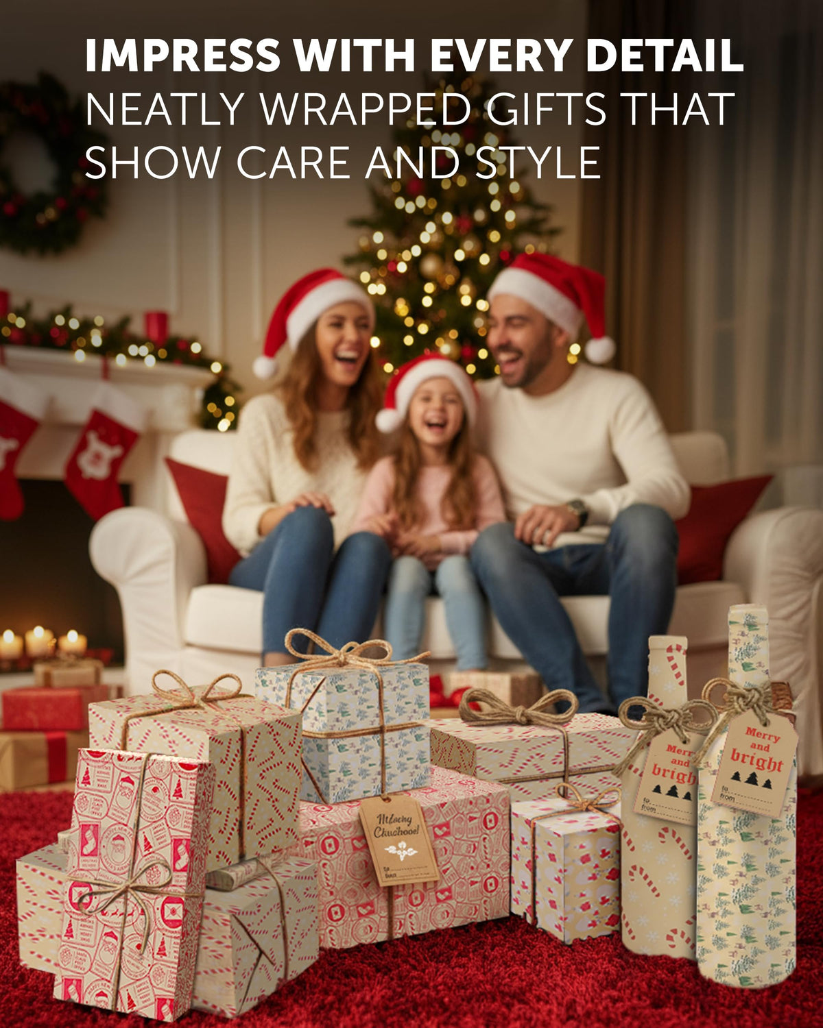 Kraft & Co Christmas Wrapping Paper 12 Sheets with Tags & Twine