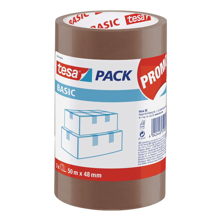 tesapack Basic PP Parcel Packing Tape Brown 50m x 48mm 3 Rolls