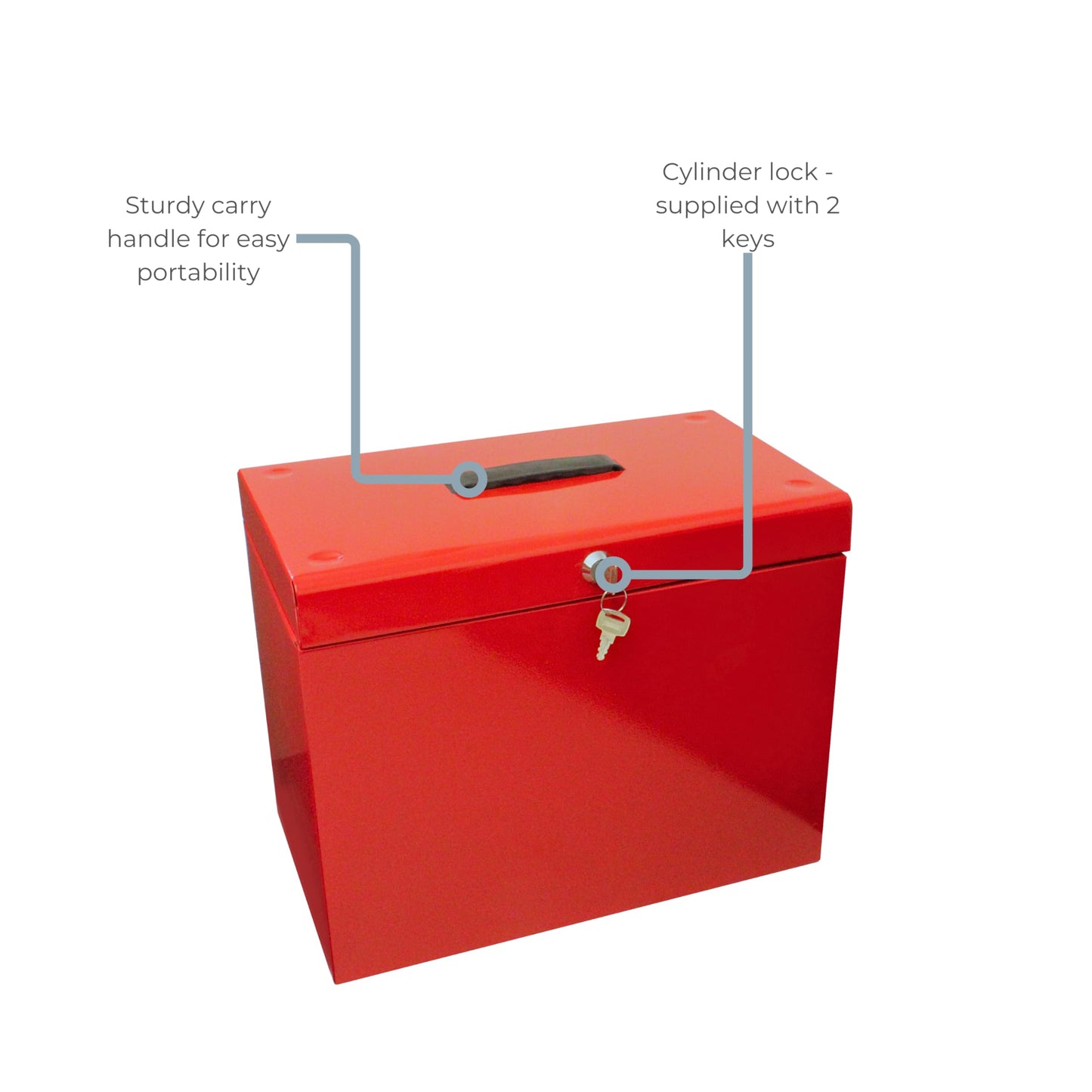 Cathedral Products A4 Steel File Box with 5 Suspension Files, with Key Lock in Red