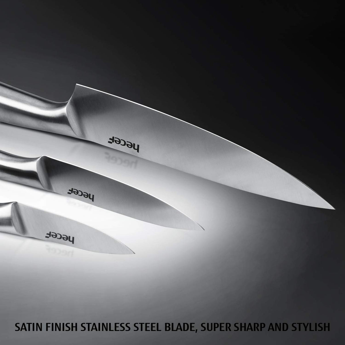 hecef Premium Kitchen Knife Set of 5 - Chef, Bread, Santoku & Paring Knifes