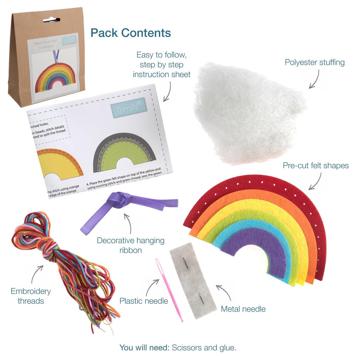 Trimits Felt Decoration Kit 6cm Rainbow Pre-Cut Shapes Craft
