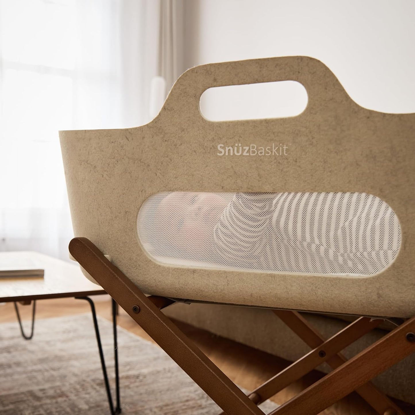 Snuz SnuzBaskit Moses Basket with Stand & Mattress - 6M - Barley & Walnut