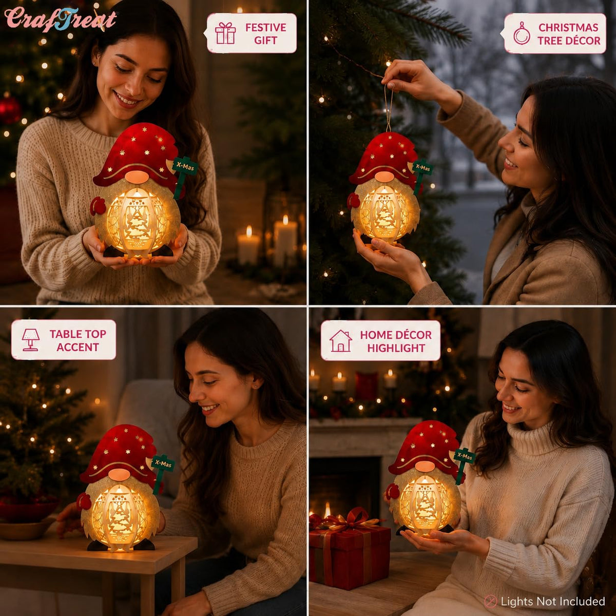 CrafTreat Gnome Paper Lantern DIY Christmas Craft Kit