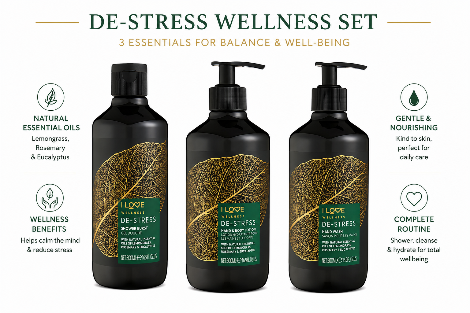 I LOVE Wellness Destress Bundle with Natural Oils, Aloe Vera & Vitamin E
