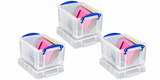 Really Useful Box 3 Litre 3 Pack Clear Plastic Storage Container with Clip Handles & Lid