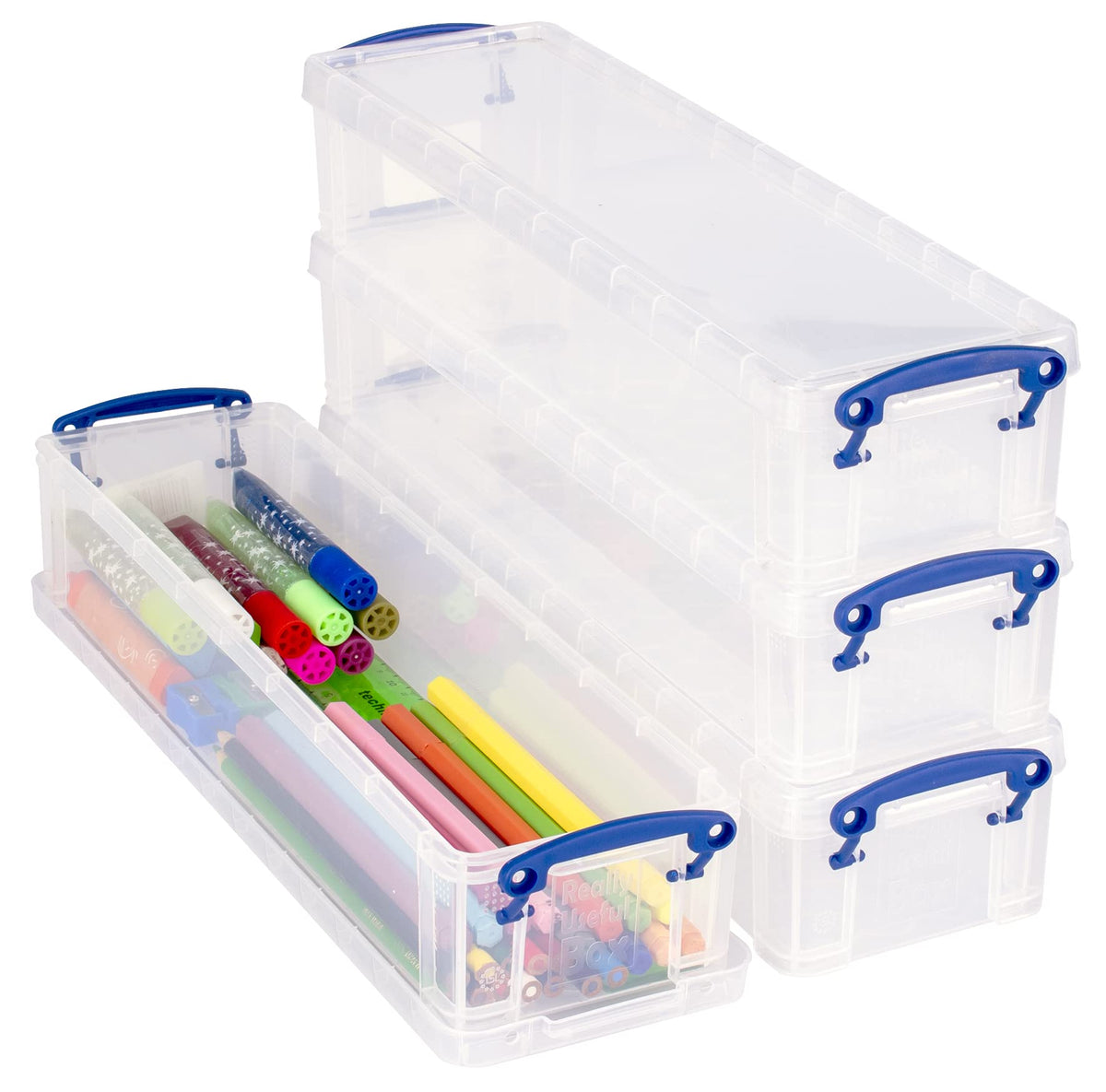 Really Useful Box 1.5 Litre Clear Plastic Storage Container 4x Pack with Clip Handles