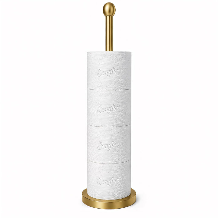 Gold Toilet Paper Holder Stand with Reserve for 4 Rolls