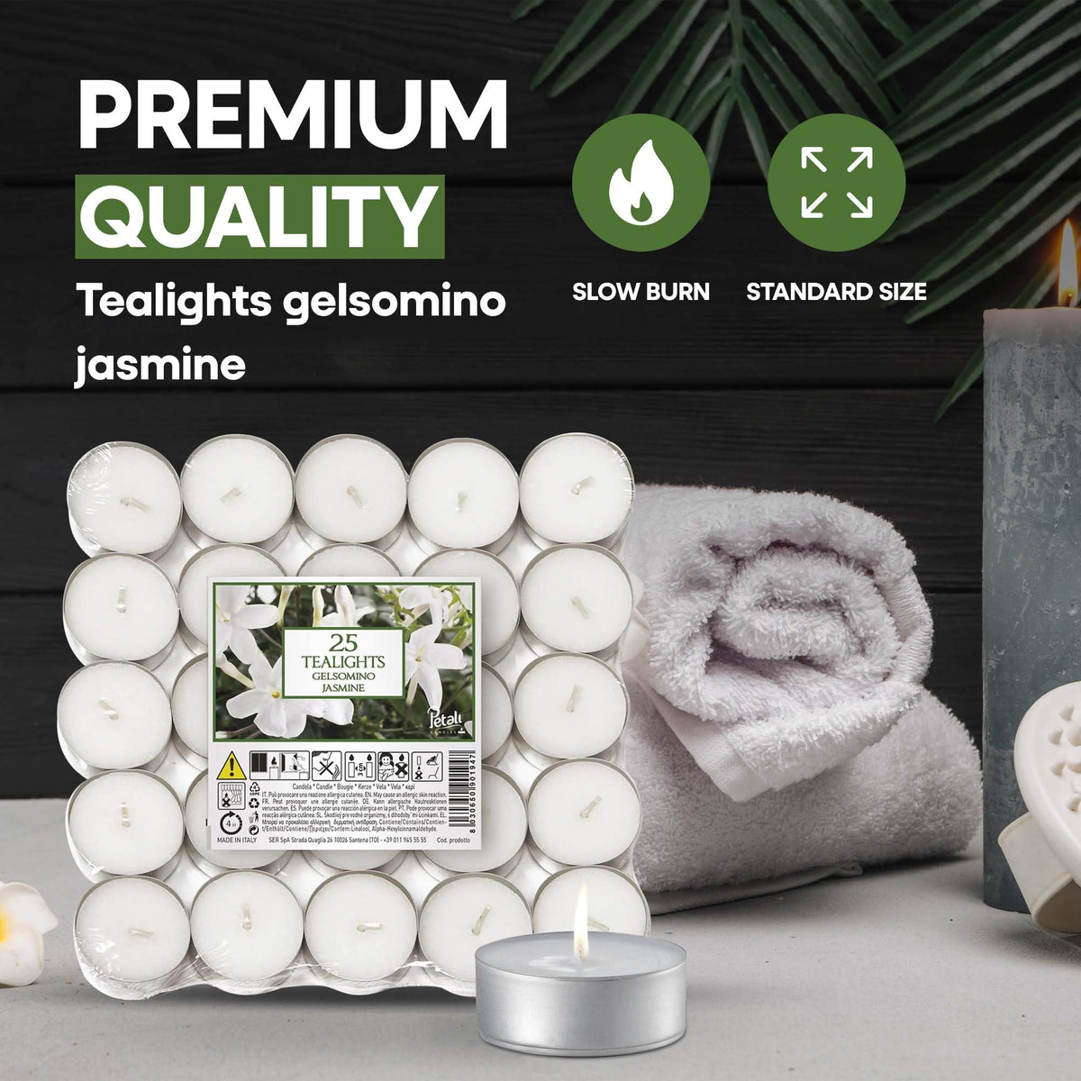 Price's Candles Petali Jasmine Scented Tealights 25 Pack, 4-5 Hour Burn Time