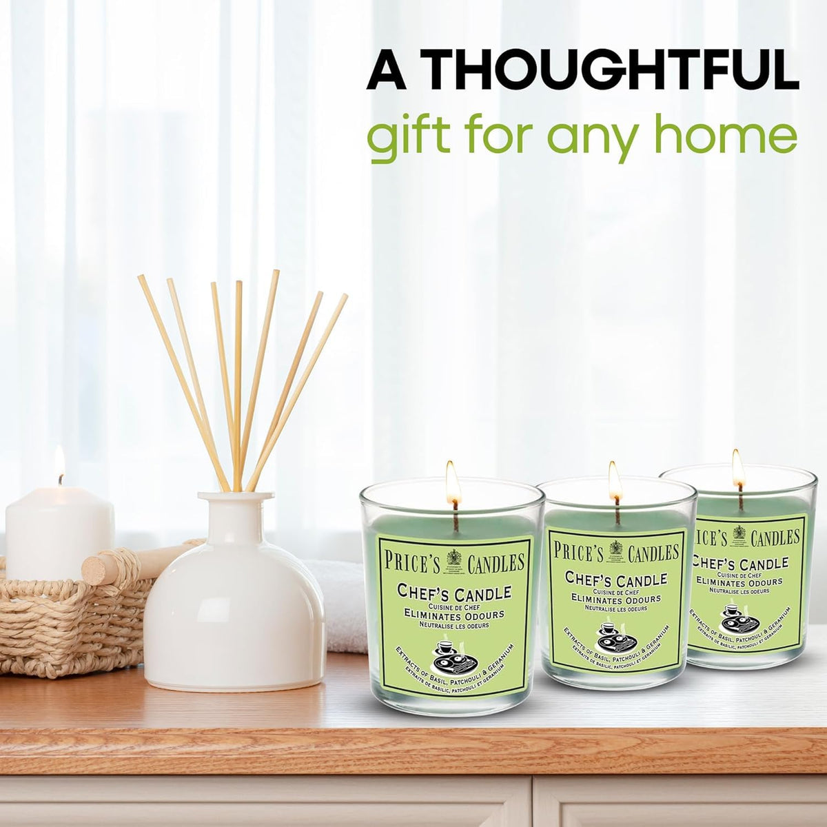 Price's Candles Set of 3 Fresh Air Odour Removing Jar Candles, Strong Chef