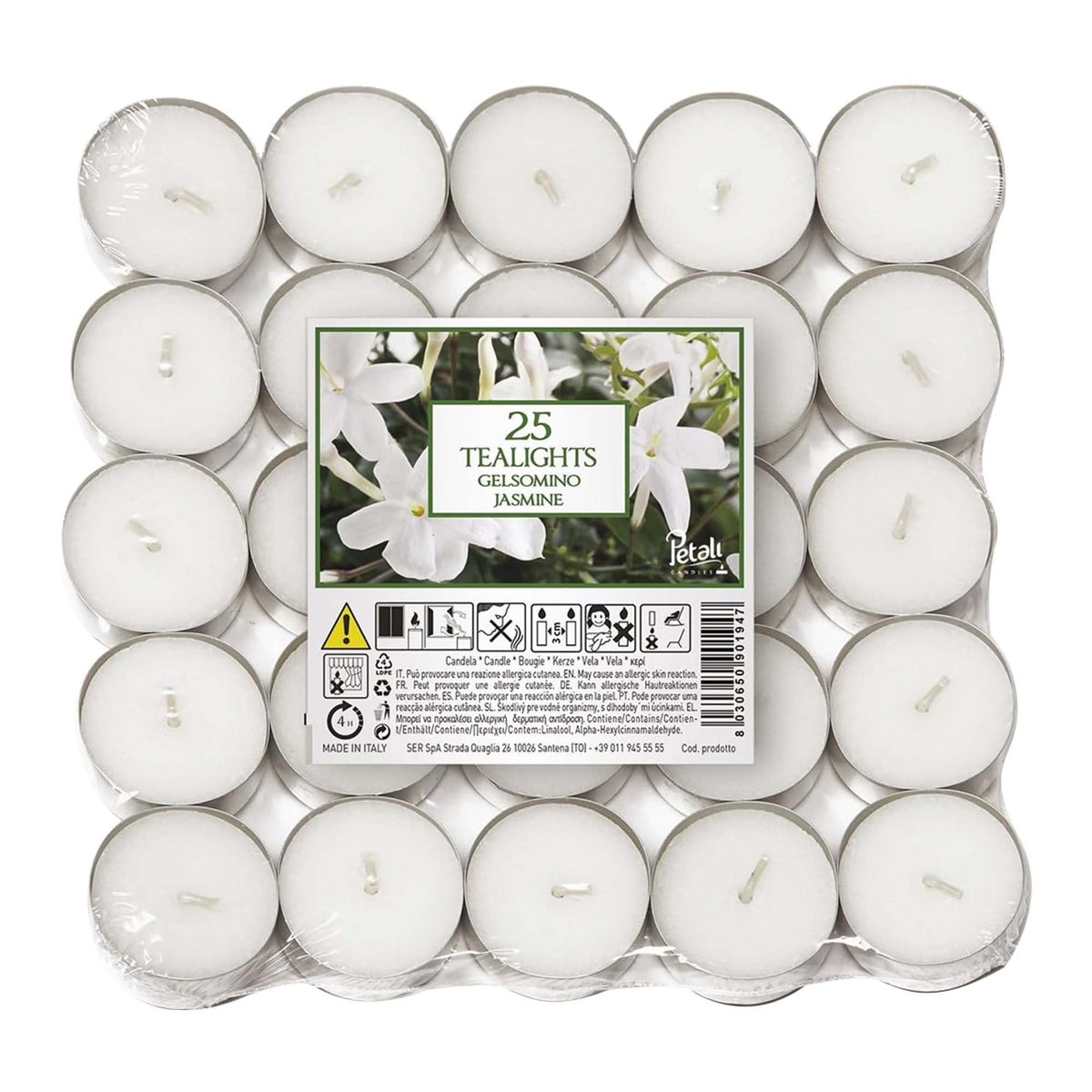 Price's Candles Petali Jasmine Scented Tealights 25 Pack, 4-5 Hour Burn Time