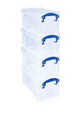 Really Useful Box 2.1 Litre Pack of 4, Clear Plastic Storage Container with Clip Handles & Lid