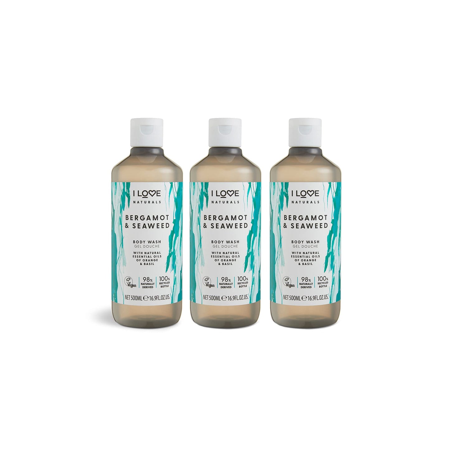 I LOVE Naturals Bergamot & Seaweed Body Wash 3 x 500ml with Natural Essential Oils