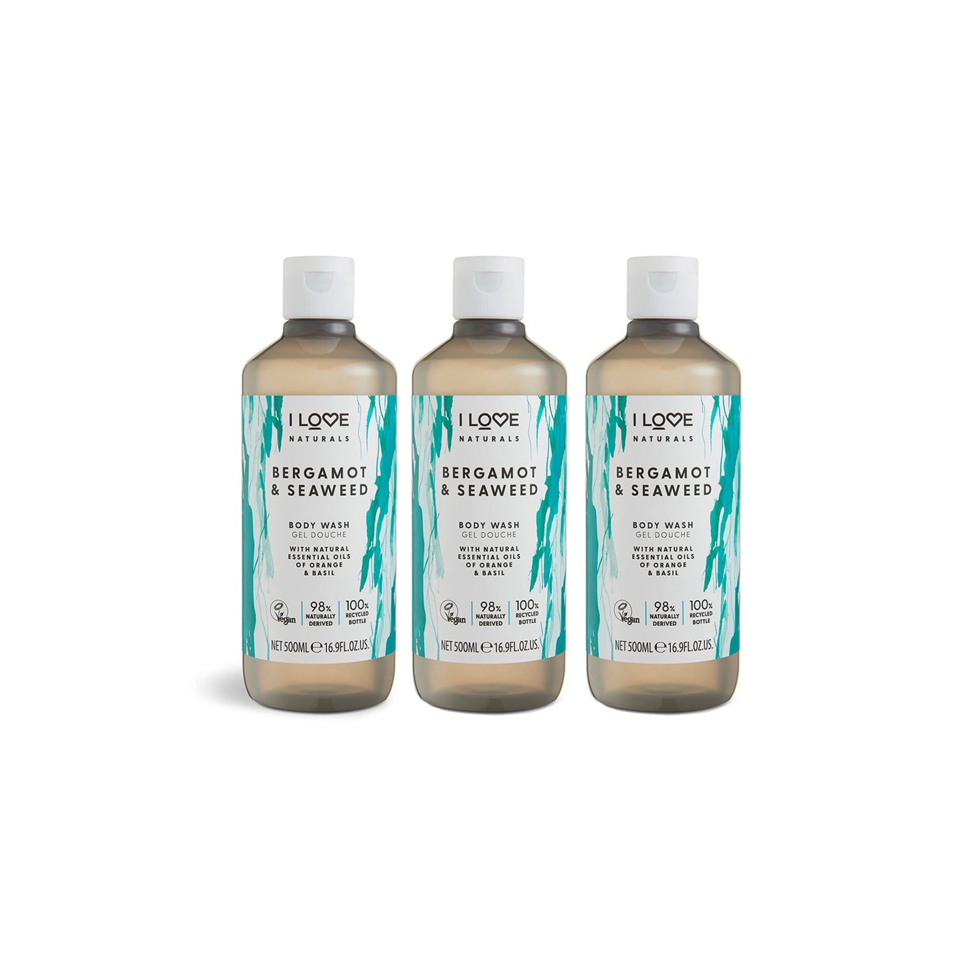 I LOVE Naturals Bergamot & Seaweed Body Wash 3 x 500ml with Natural Essential Oils