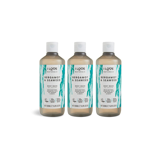 I LOVE Naturals Bergamot & Seaweed Body Wash 3 x 500ml with Natural Essential Oils