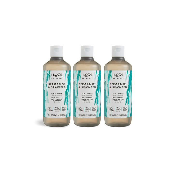 I LOVE Naturals Bergamot & Seaweed Body Wash 3 x 500ml with Natural Essential Oils