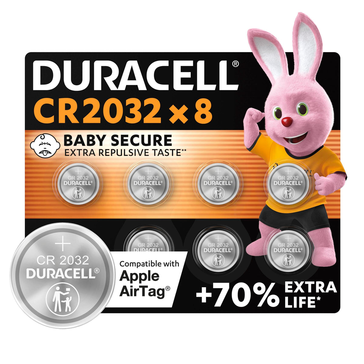 Duracell CR2032 Lithium Coin Batteries 3V 8 Pack - Extra Life