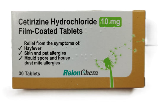 Relonchem Cetirizine 10mg Hayfever Allergy Relief 30 Tablets