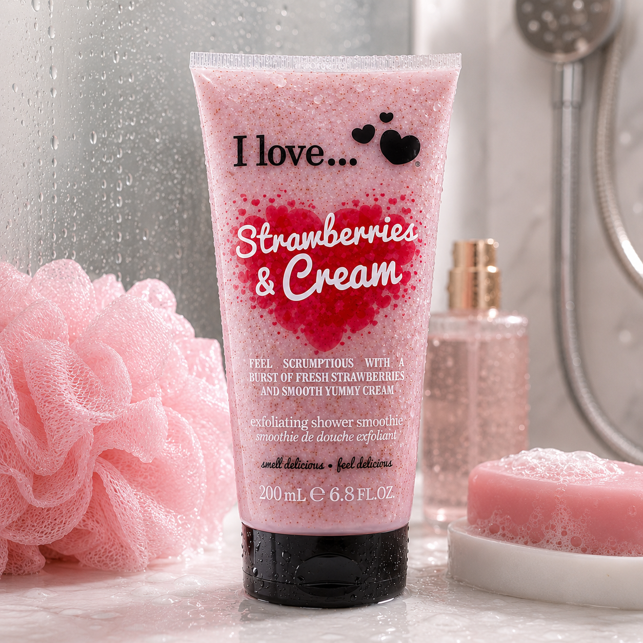 I LOVE Exfoliating Strawberries & Cream Shower Smoothie Fruity Body Scrub 200ml