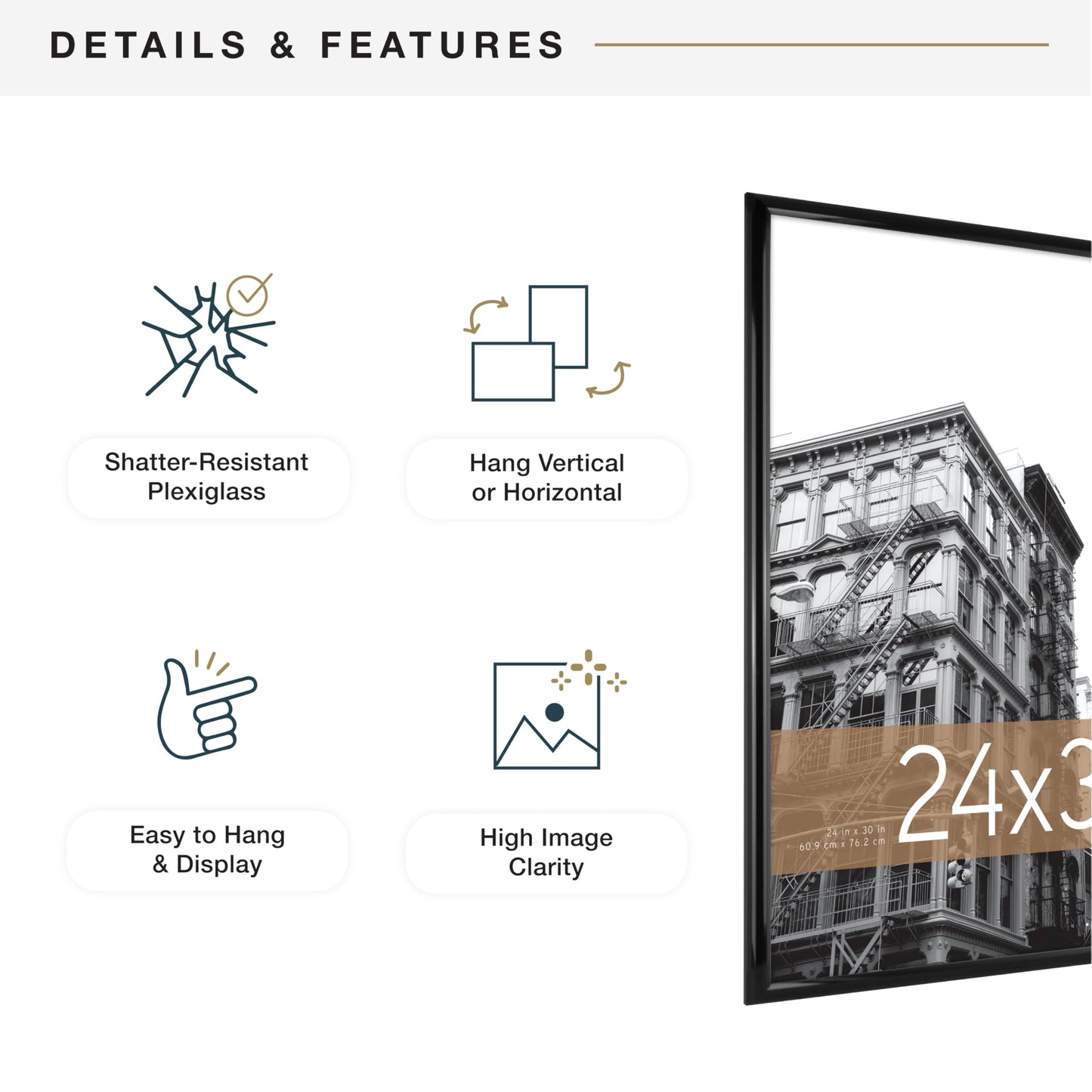 MCS Back-Loading Wall Art & Puzzle Frame Black 24 x 30 Inch