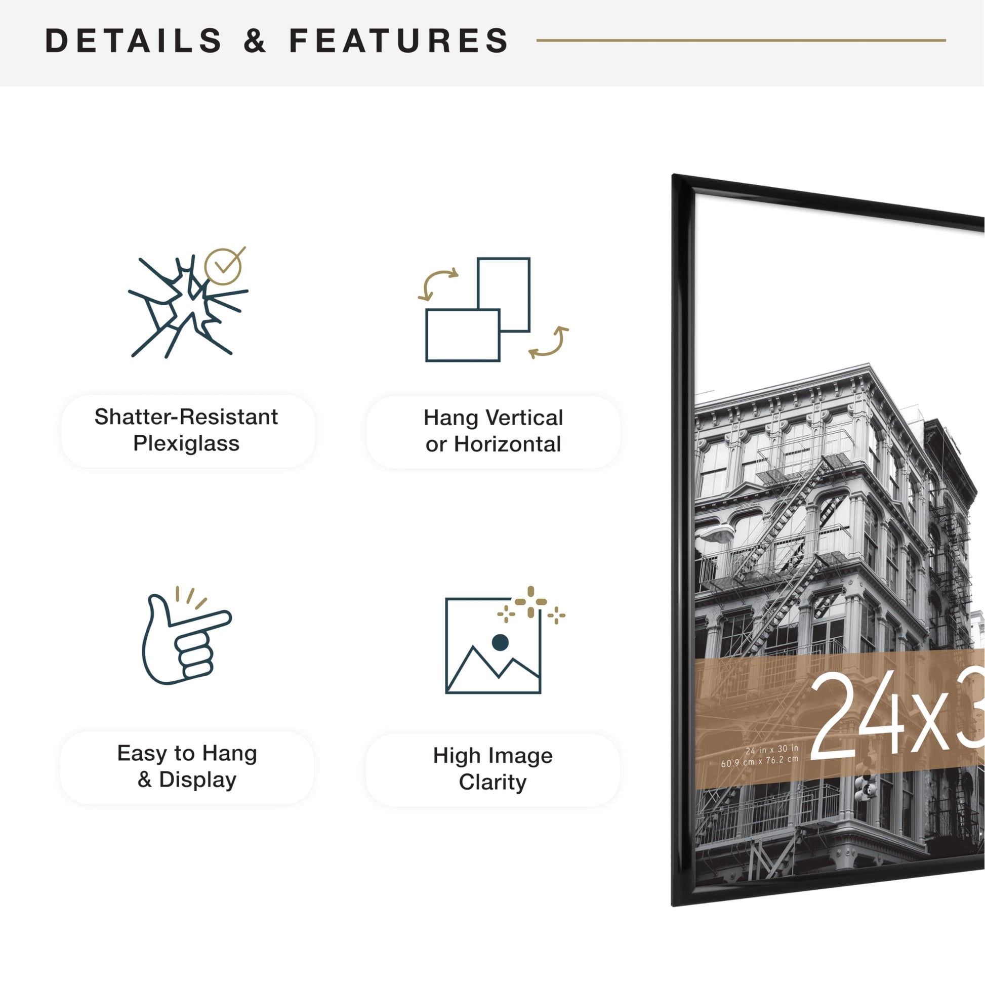MCS Back-Loading Wall Art & Puzzle Frame Black 24 x 30 Inch
