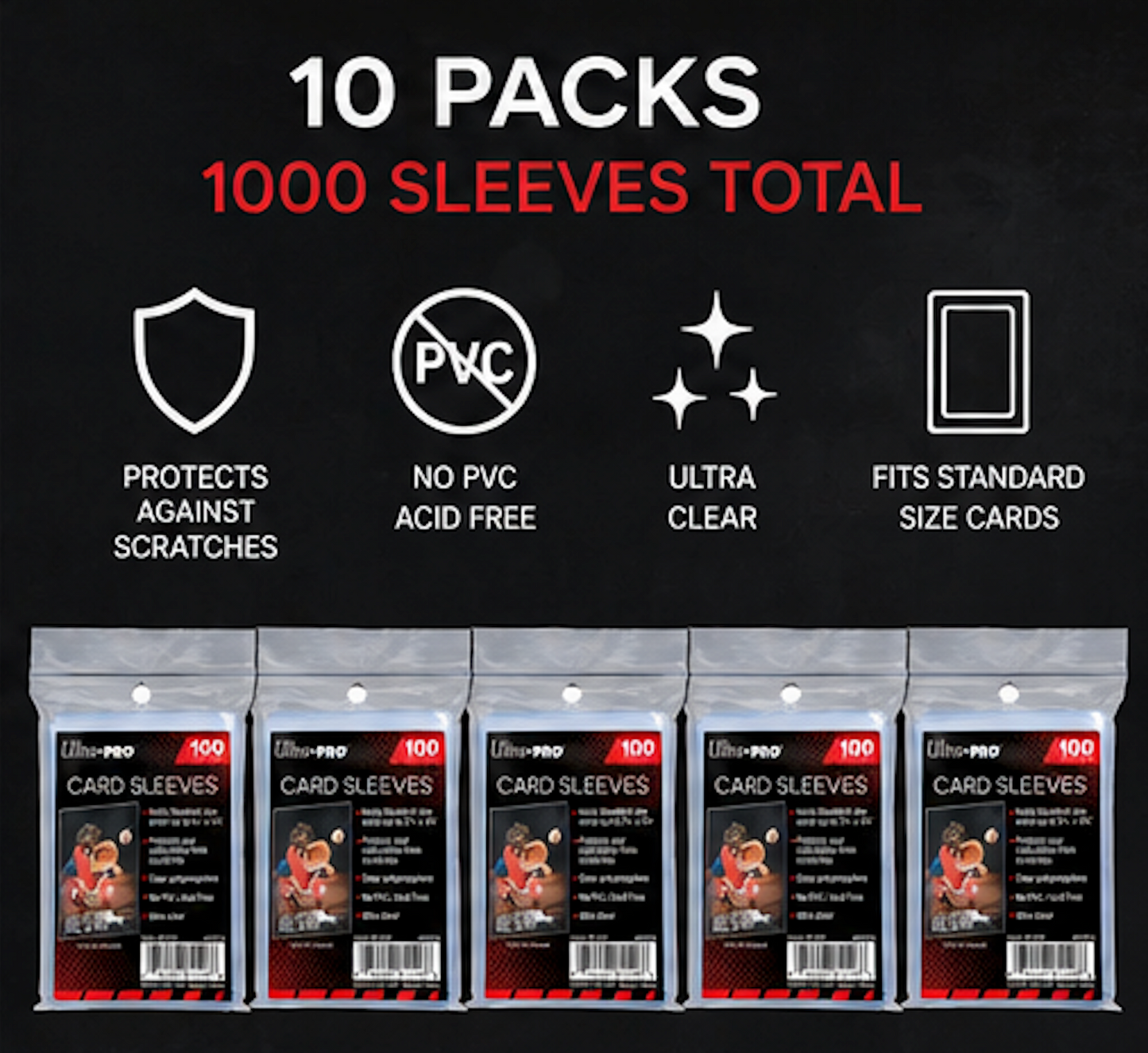 Ultra Pro 1000 Clear Soft Sleeves - 10 Packs Trading Card Protection, MTG/Sports/Pokemon
