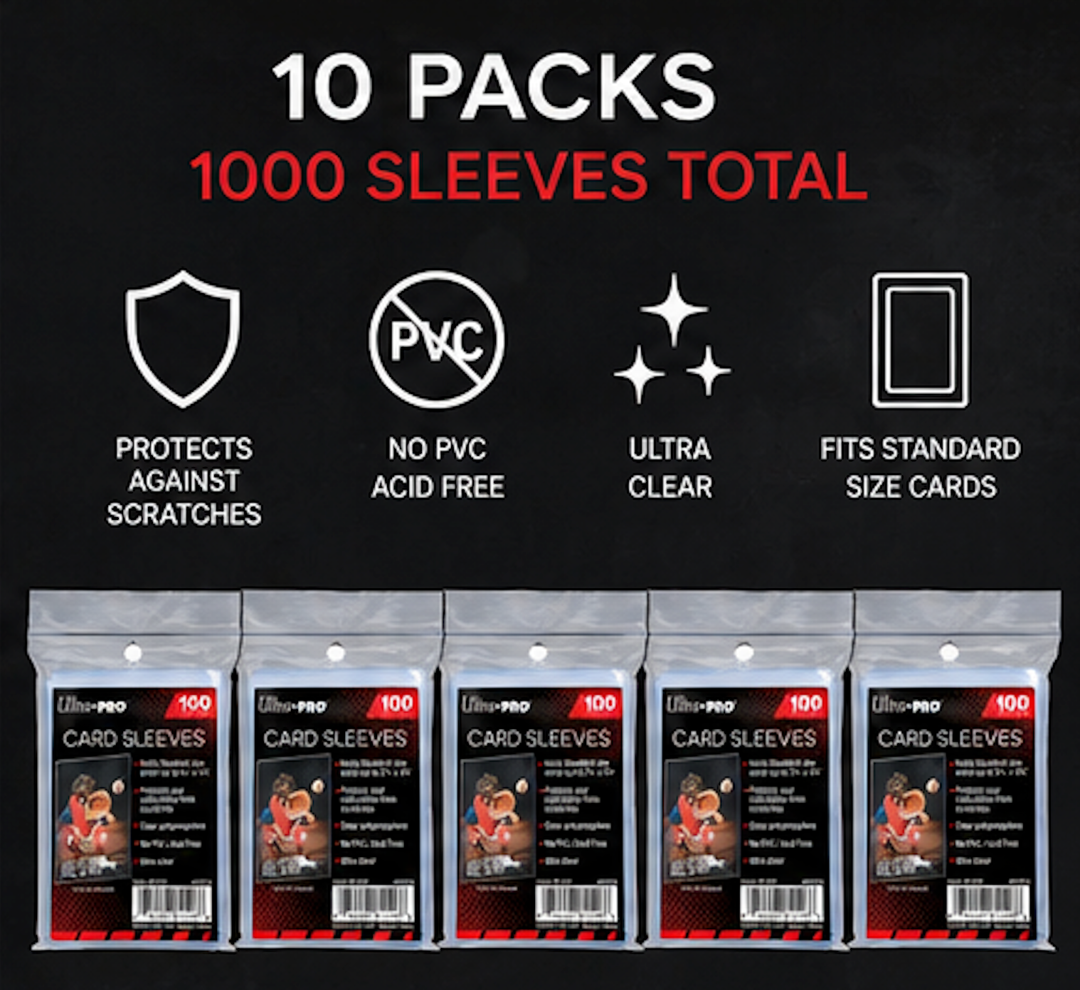 Ultra Pro 1000 Clear Soft Sleeves - 10 Packs Trading Card Protection, MTG/Sports/Pokemon
