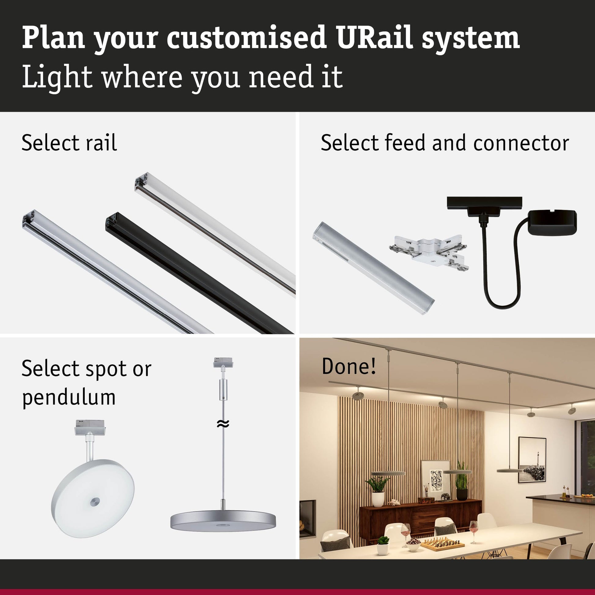 Paulmann Hildor URail LED Pendant 15W 3000K Chrome Matt Dimmable
