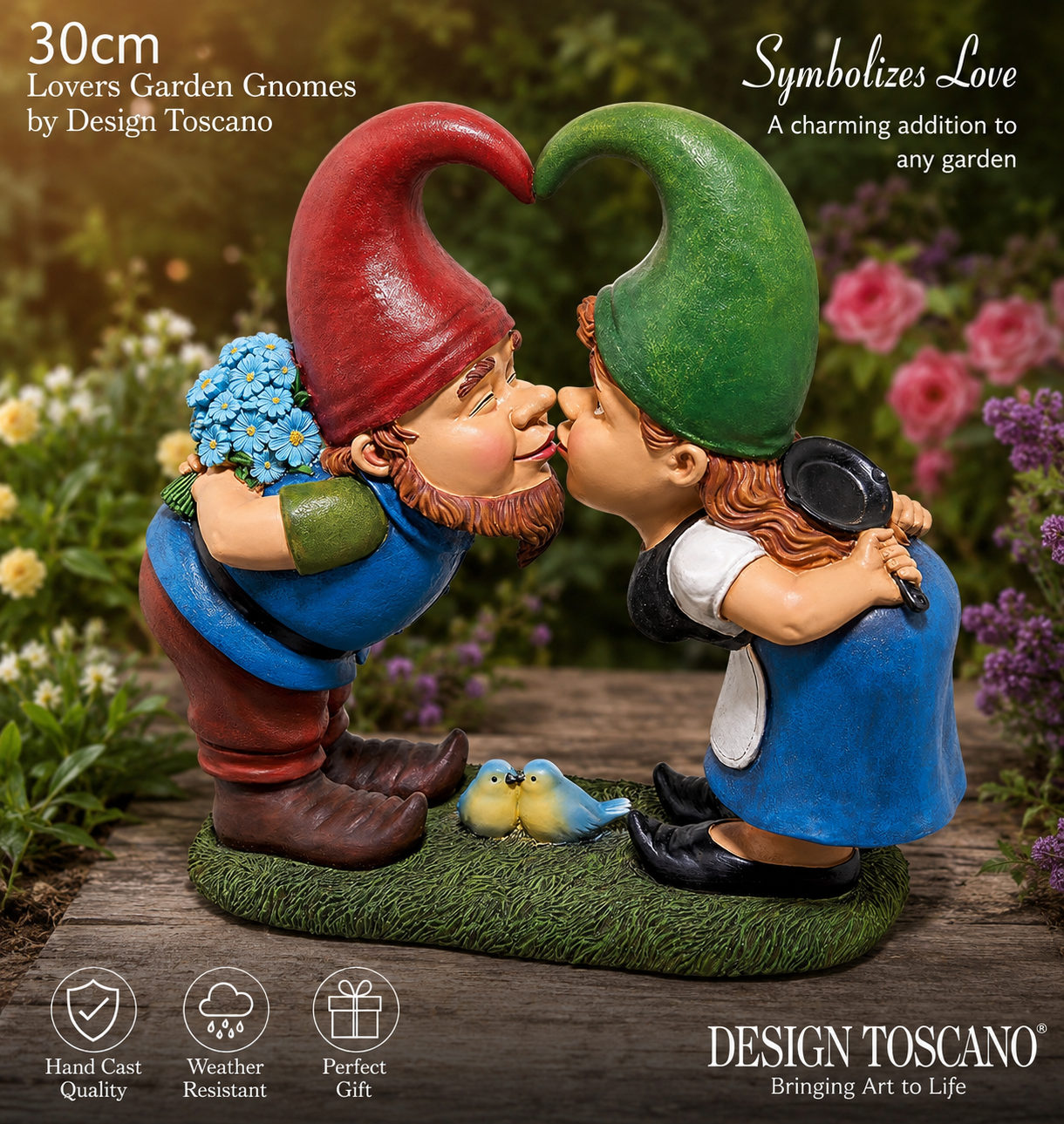 Gnomes Garden Statue Ornament by Design Toscano Kiss and Tell Lover, Large 30cm