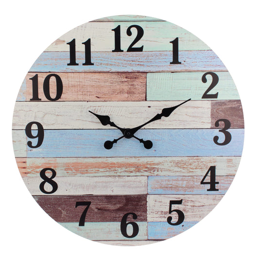 Rustic 23" Wall Clock in Wood Blue Vintage Coastal Style Design 