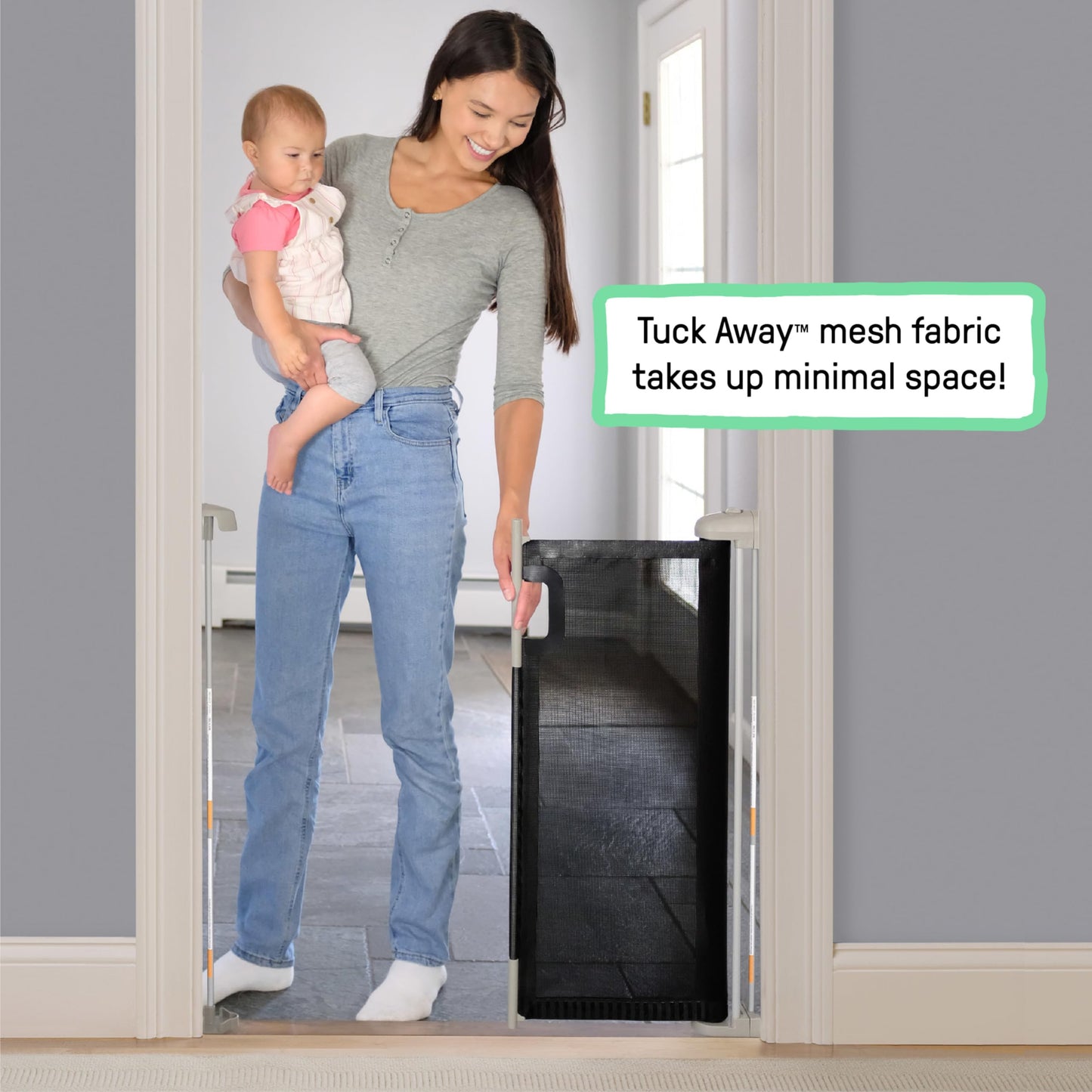 Black Retractable Baby Gate with Tuck Away Mesh, Pet/Child Stair Gate, Fits Openings up to 52" Wide, 30" Tall