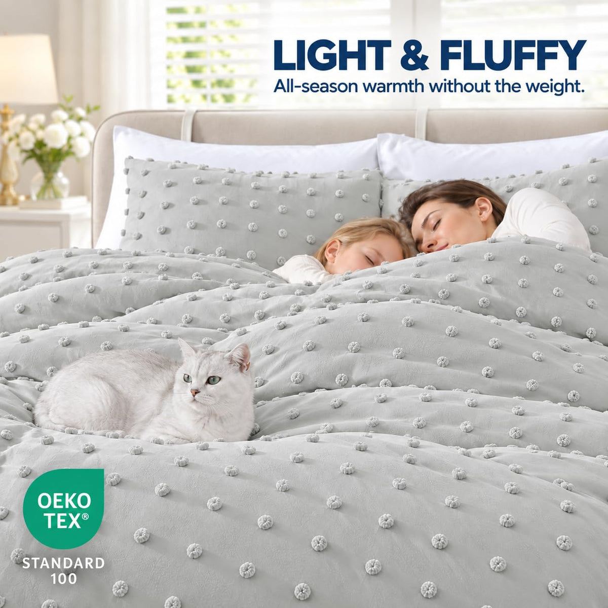 Swift Home Full/Queen Gray Comforter Set - 3 Piece Tufted Pom Poms
